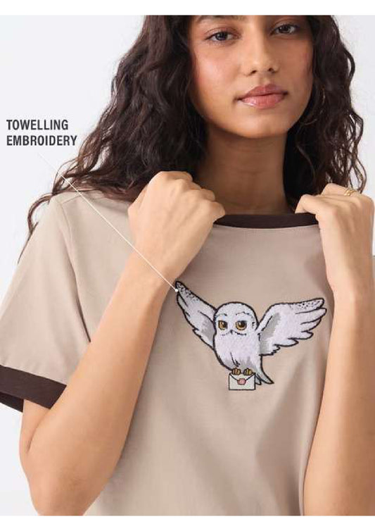 Mystic Owl Embroidered Ringer Tee