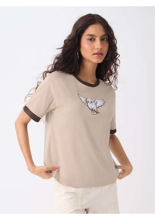 Mystic Owl Embroidered Ringer Tee
